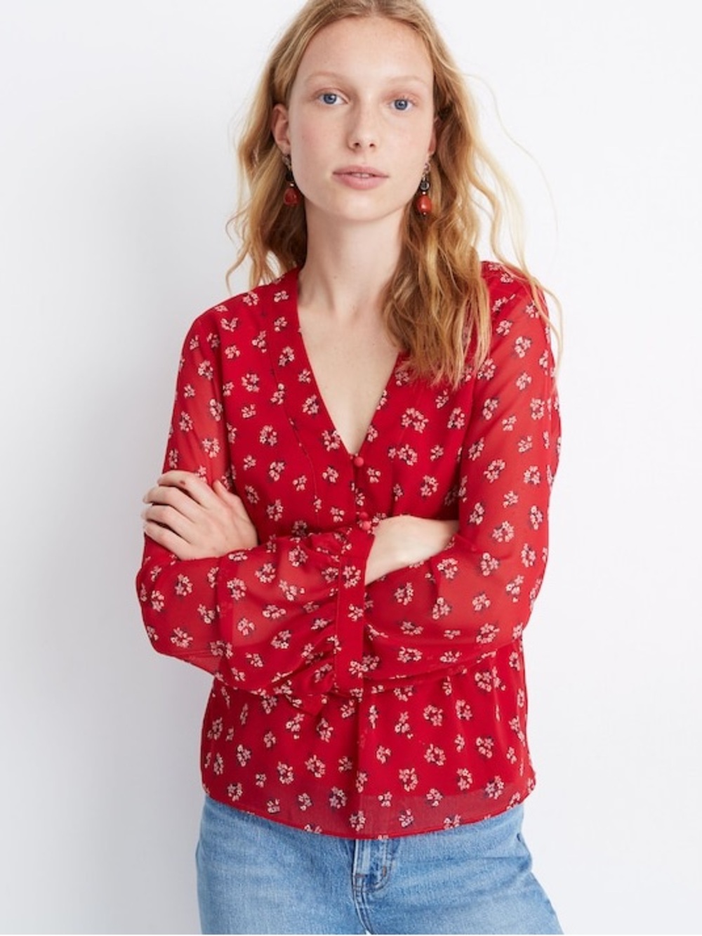Madewell V-Neck Peplum Top in Little Lilies